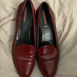 Prada red leather loafers